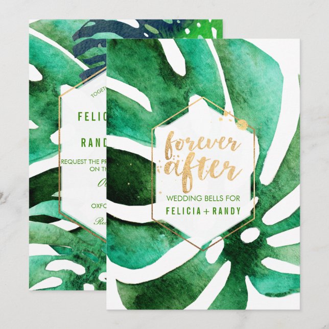 Invitación PixDezines Monstera Hawái / DIY Color de fondo (Anverso / Reverso)