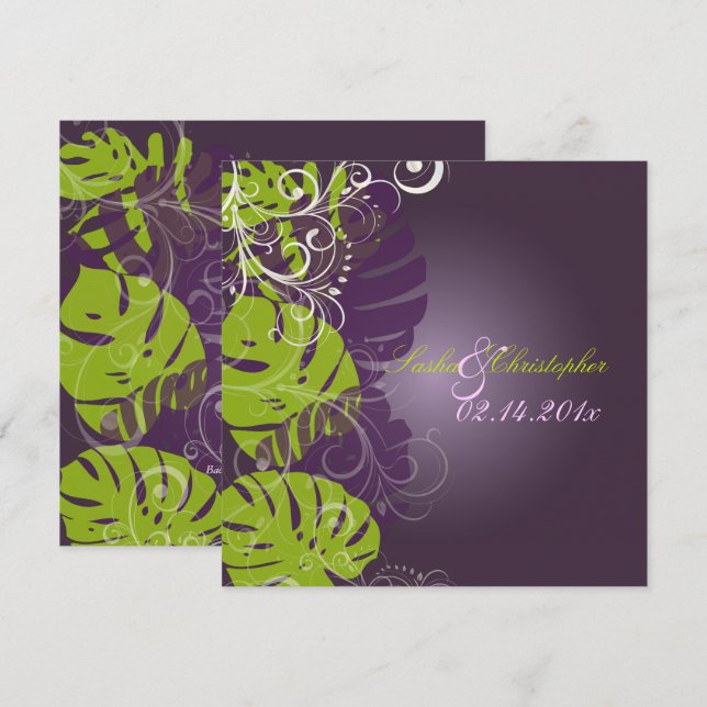 Invitación PixDezines MONSTERA+PURPLE+VERDE (Anverso / Reverso)