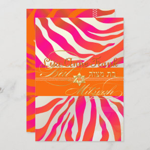 Invitación PixDezines Naranja Zebra, Bat Mitzvah