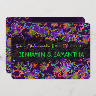 Invitación PixDezines NEON/GRUNG STARS/BAR+BAT MITZVAH