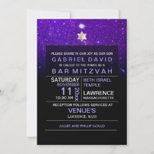 Invitación PixDezines Nocturno Sky/Purple/typography/bar mitz