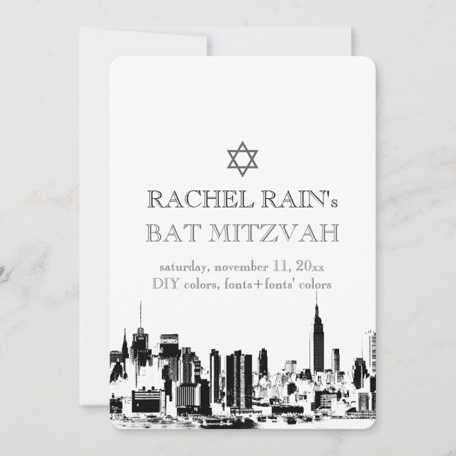 Invitación PixDezines NYC bar/bat mitzvah urbano (Anverso)