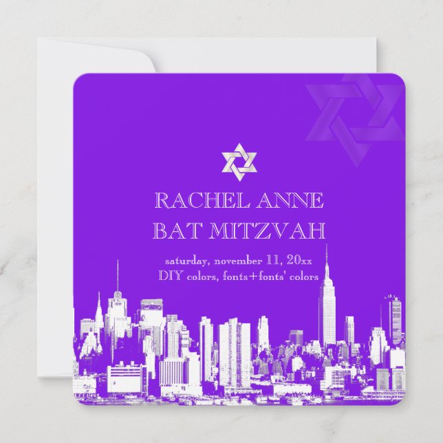 Invitación PixDezines NYC perfil/murciélago mitzvah (Anverso)