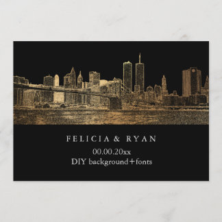 Invitación PixDezines NYC Skyline / Falso Oro / Fondo DIY