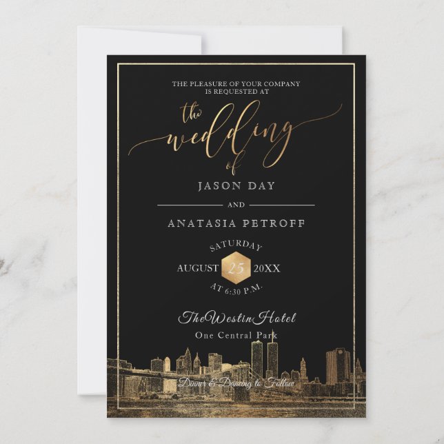 Invitación PixDezines NYC Skyline/Faux Gold/DIY (Reverso)