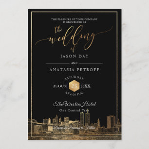 Invitación PixDezines NYC Skyline/Faux Gold/DIY