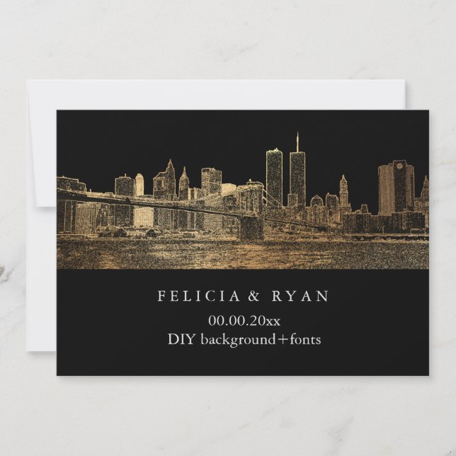Invitación PixDezines NYC Skyline/Faux Gold/DIY Bckgrad (Anverso)