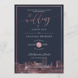 Invitación PixDezines NYC Skyline/Faux Rosa de la Marina de O
