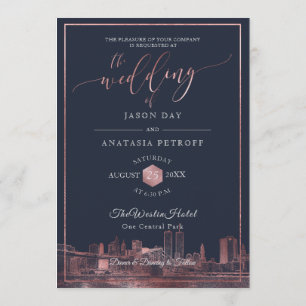 Invitación PixDezines NYC Skyline/Faux Rosa de la Marina de O