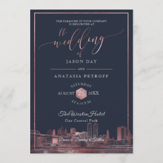 Invitación PixDezines NYC Skyline/Faux Rosa de la Marina de O