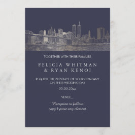 Invitación PixDezines NYC Skyline/Faux Silver/DIY Bckgrad