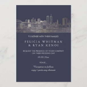 Invitación PixDezines NYC Skyline/Faux Silver/DIY Bckgrad