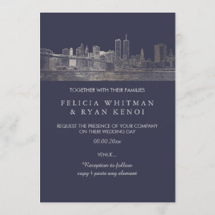 Invitación PixDezines NYC Skyline/Faux Silver/DIY Bckgrado