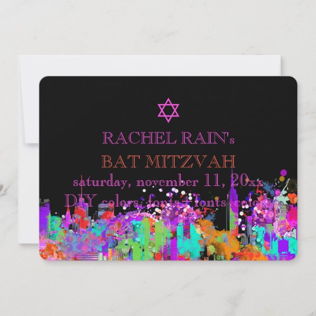 Invitación PixDezines NYC urbana/bat mitzvah (Anverso)