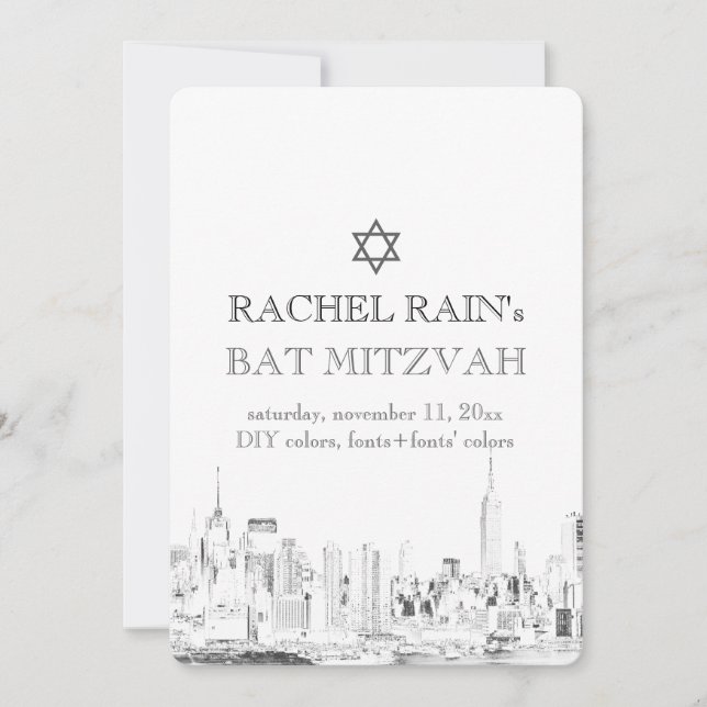 Invitación PixDezines NYC urbana/bat mitzvah (Anverso)