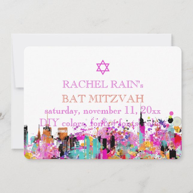 Invitación PixDezines NYC urbana/bat mitzvah (Anverso)