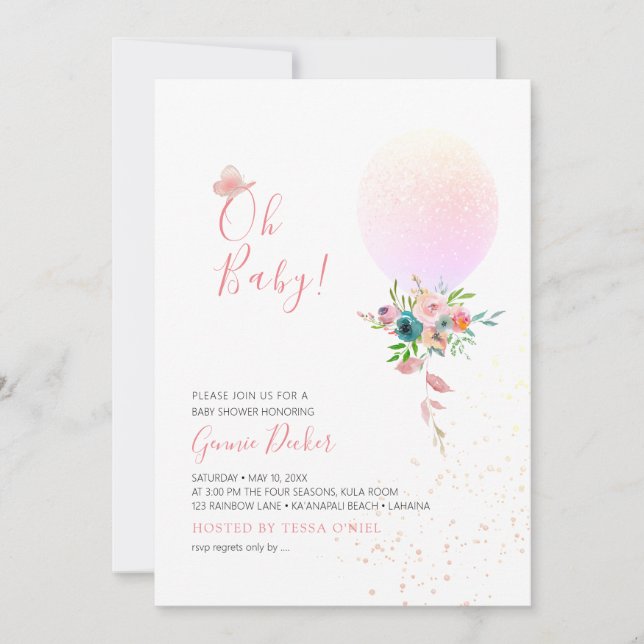Invitación PixDezines Oh Baby Balloon Baby Shower (Anverso)