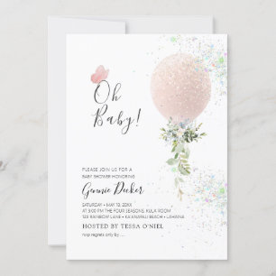 Invitación PixDezines Oh Baby Rubor Balloon Baby Shower
