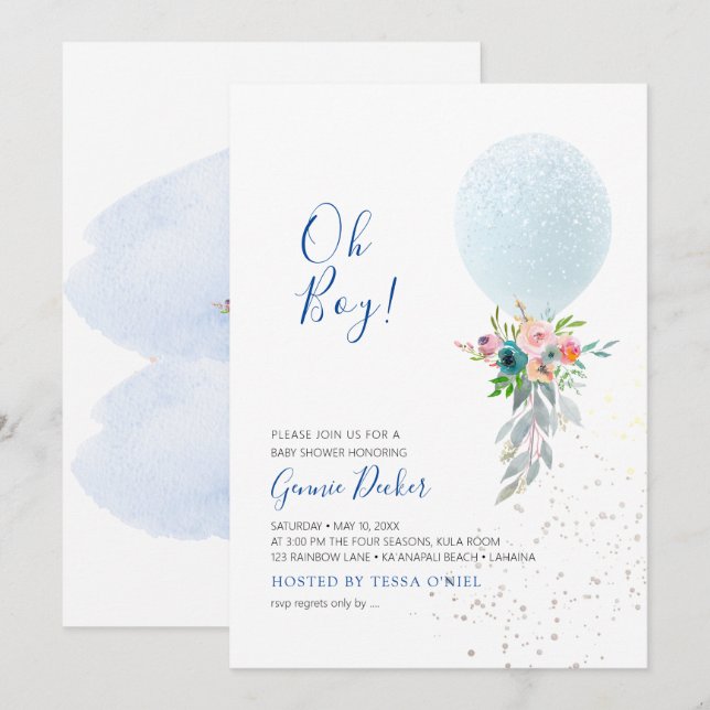 Invitación PixDezines Oh Boy Balloon Baby Shower (Anverso / Reverso)