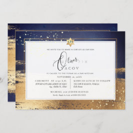 Invitación PixDezines ORO AZUL MEDIANOCHE BRUSHSTROKE Mitzvah