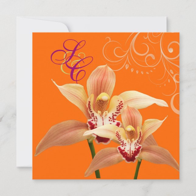 Invitación PixDezines Orquídeas/Naranjas + Florencia ornament (Anverso)