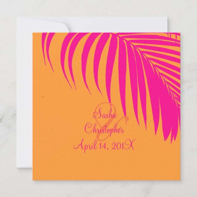 Invitación PixDezines Palm Fronds, Mandarín Naranja/Rosa (Anverso)