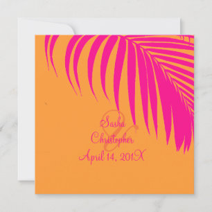 Invitación PixDezines Palm Fronds, Mandarín Naranja/Rosa