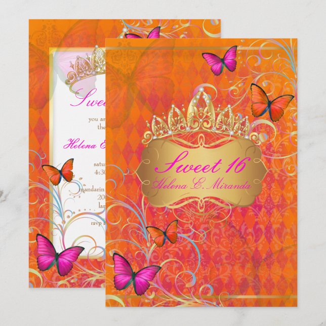 Invitación PixDezines Papillon Sweet 16/Rainbow Swirls (Anverso / Reverso)