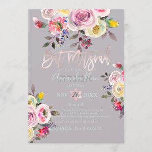 Invitación PixDezines Pastel Floral Bat Mitzvah