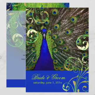 Invitación PixDezines, pavo real psicodélico/azul cobalto