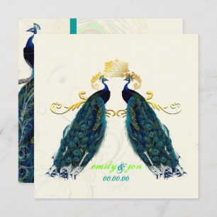 Invitación PixDezines, pavo real psicodélico/azul cobalto