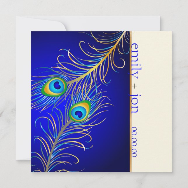Invitación PixDezines, pavo real psicodélico/azul cobalto (Anverso)