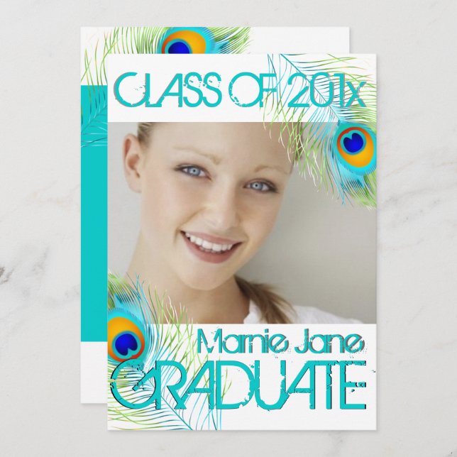 Invitación PixDezines Peacock, fondo del día de graduación (Anverso / Reverso)