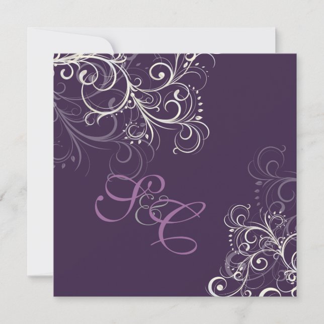 Invitación PixDezines Pearly swirls+Plum Wedting (Anverso)