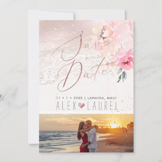 Invitación PixDezines Peonías Beige Acuarela Salva la Fecha (Anverso)