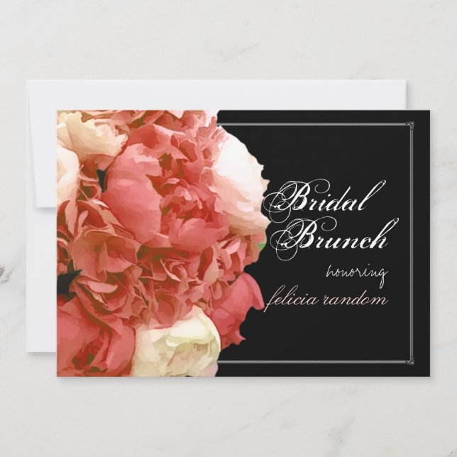 Invitación PixDezines, peonías de coral/hortensias/brunch mat (Anverso)
