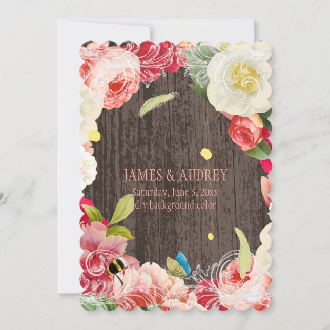 Invitación PixDezines peonías vintage, rosas/redoute (Anverso)
