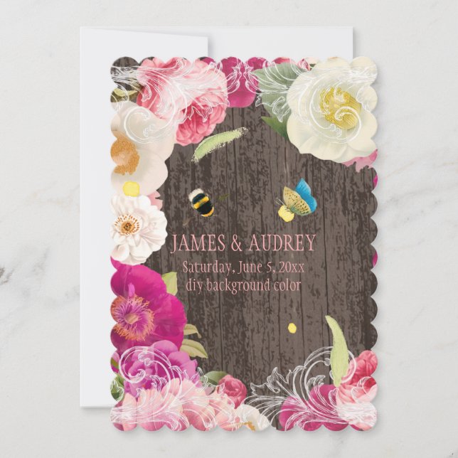 Invitación PixDezines peonías vintage, rosas/redoute (Anverso)