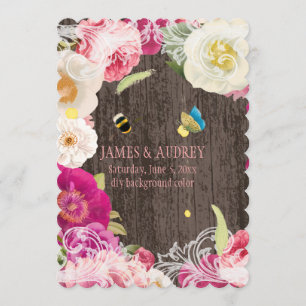 Invitación PixDezines peonías vintage, rosas/redoute