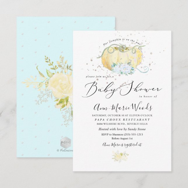 Invitación PixDezines Pequeña Calabaza Baby Shower (Anverso / Reverso)