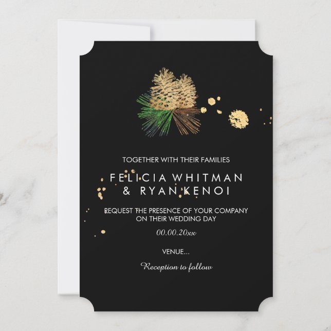 Invitación PixDezines pinecones/Relieve metalizado dorado fal (Reverso)