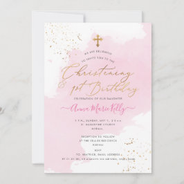 Invitación PixDezines Pink H2 Christening+1st Birthday
