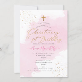 Invitación PixDezines Pink H2 Christening+1st Birthday
