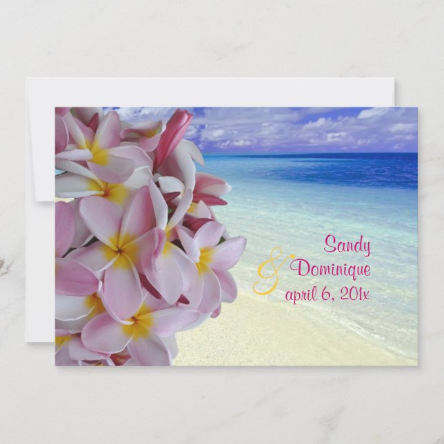Invitación PixDezines Pink Plumeria + Playa (Anverso)
