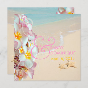 Invitación PixDezines Pink Plumeria+Playa/Swirls/Tropical