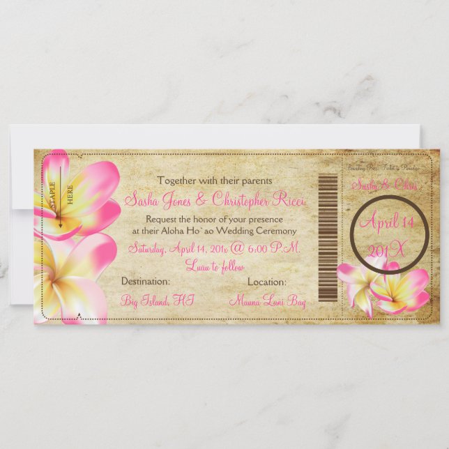 Invitación PíxDezines Pink Plumerias (Anverso)