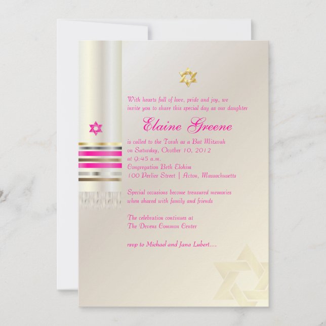 Invitación PixDezines Pink Tallit/Bat Mitzvah (Anverso)