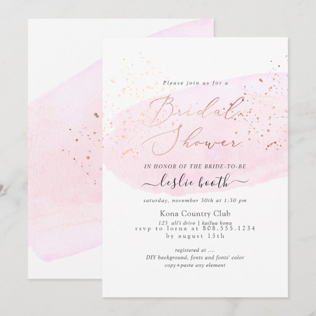 Invitación PixDezines Pink Watercolor Champagne Bridal Shower (Anverso / Reverso)
