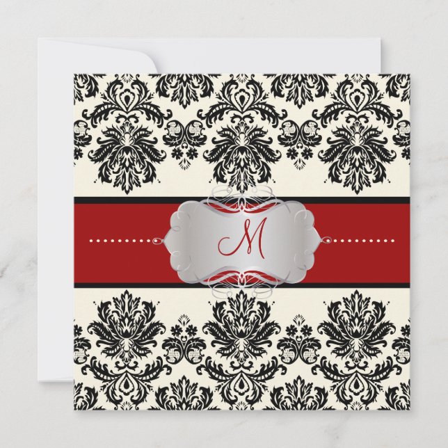 Invitación PixDezines Piqué, Damasco/Color DIY/Negro+Blanco d (Anverso)