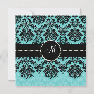 Invitación PixDezines Piqué, Damask / Black+Aqua Blue Velvet